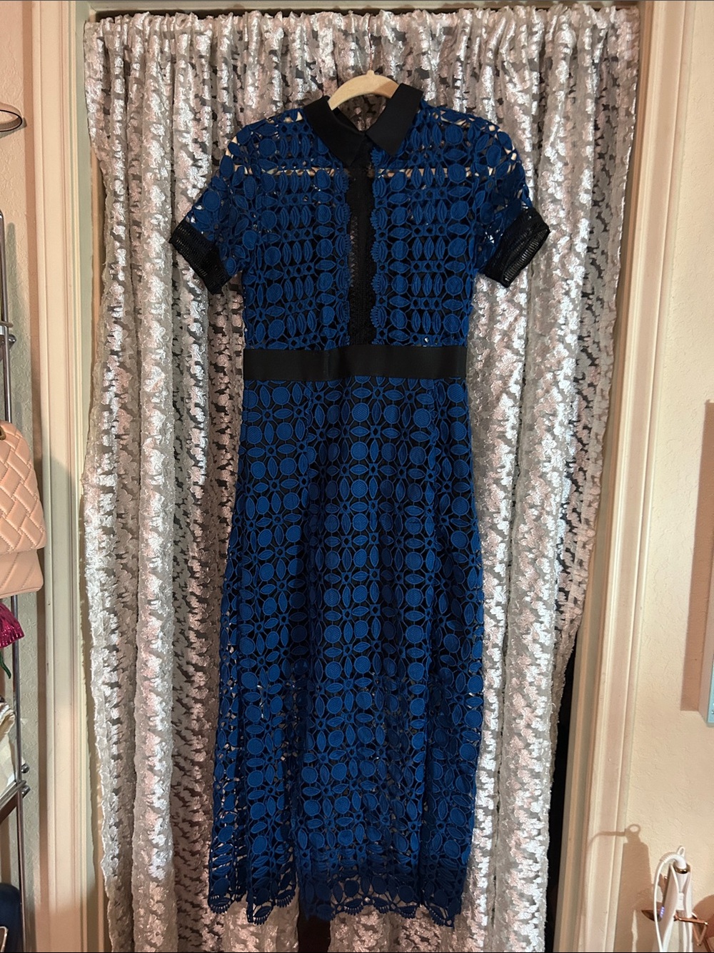 STYLEWE Royal Blue Lace Midi Dress with Black Trim